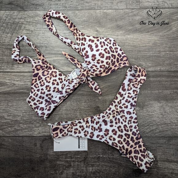 Largeberry Leopard Print Tie Front Bikini Size M - Picture 1 of 3